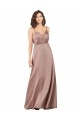 Rose poussiéreux Trapèze Col V Satiné Soyeux Longue Formelles Robes demoiselle d'honneur / Robes de soirée en Gros
