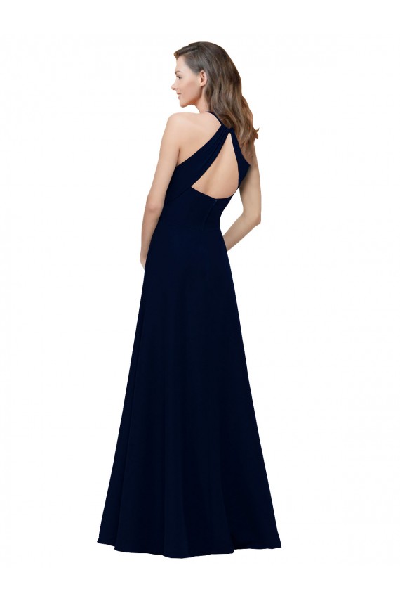 Rose poussiéreux Trapèze Col bijou Col Haut Crêpe Stretch Longue Robes demoiselle d'honneur / Robes de bal en Gros