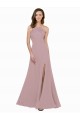 Rose poussiéreux Trapèze Col bijou Col Haut Crêpe Stretch Longue Robes demoiselle d'honneur / Robes de bal en Gros