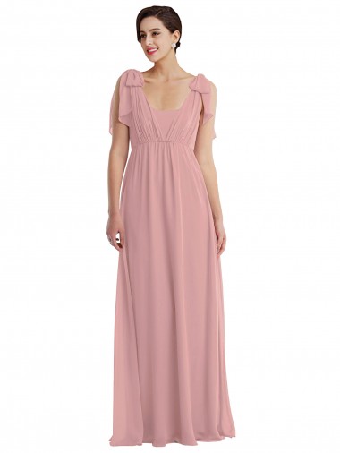 Rose poussiéreux Trapèze Licou Mousseline Longue Robes demoiselle d'honneur en Gros