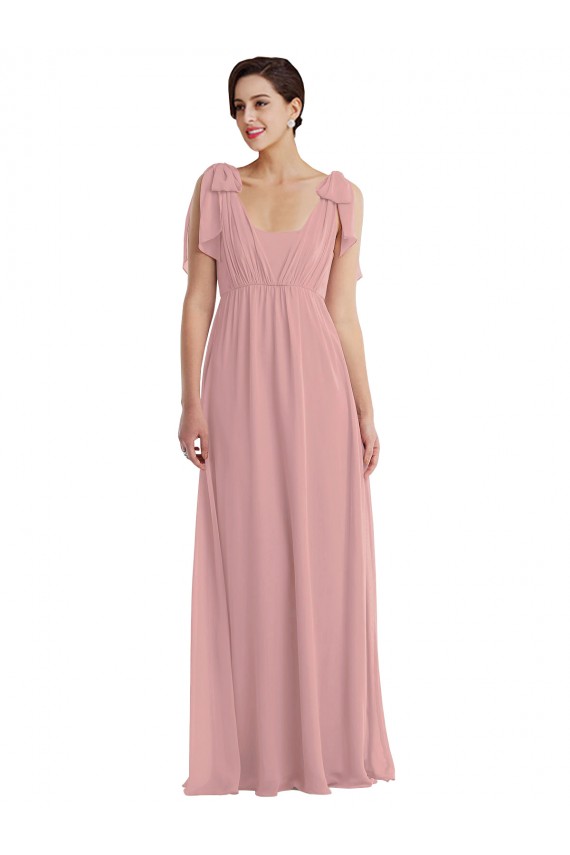 Rose poussiéreux Trapèze Licou Mousseline Longue Robes demoiselle d'honneur en Gros