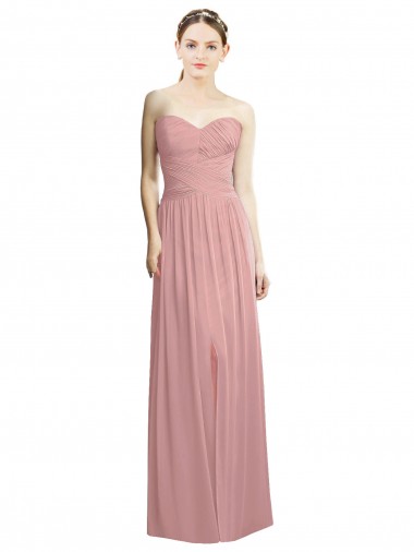 Rose poussiéreux Trapèze Sans bretelle Mousseline Longue Formelles Robes demoiselle d'honneur / Robes de soirée en Gros