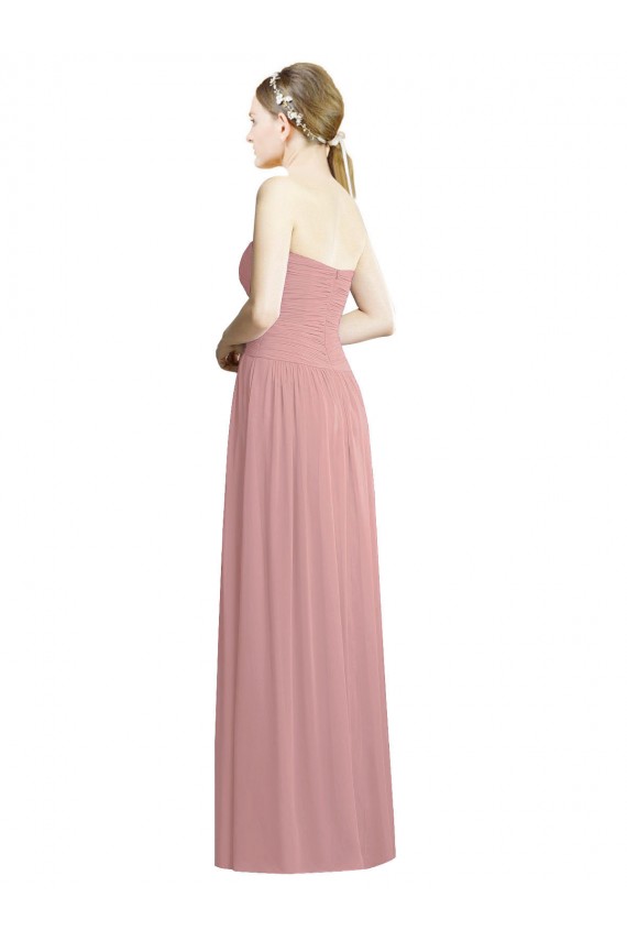 Rose poussiéreux Trapèze Sans bretelle Mousseline Longue Formelles Robes demoiselle d'honneur / Robes de soirée en Gros