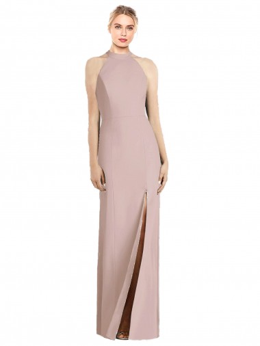 Rose poussiéreux Trompette Licou Crêpe Stretch Longue Robes demoiselle d'honneur en Gros
