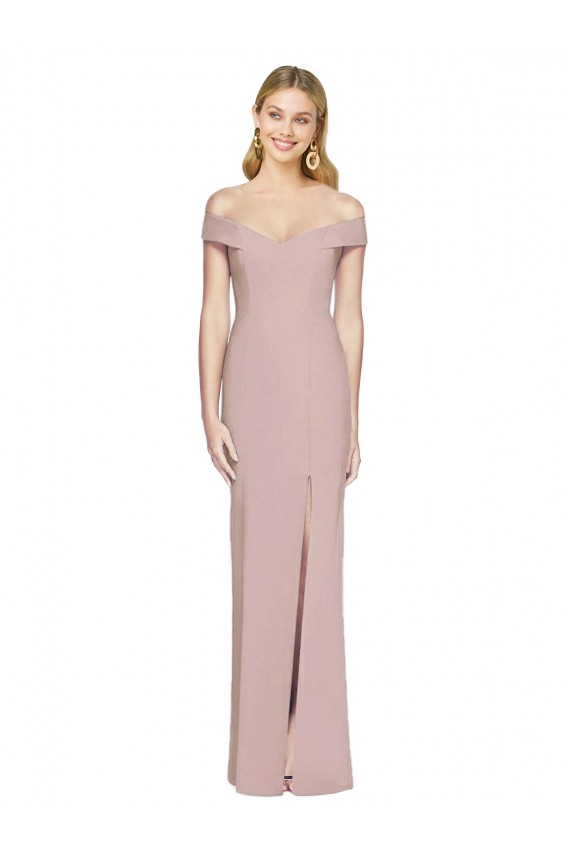 Rose poussiéreux Trompette Épaule Dénudée Crêpe Stretch Longue Robes demoiselle d'honneur / Robes de bal en Gros