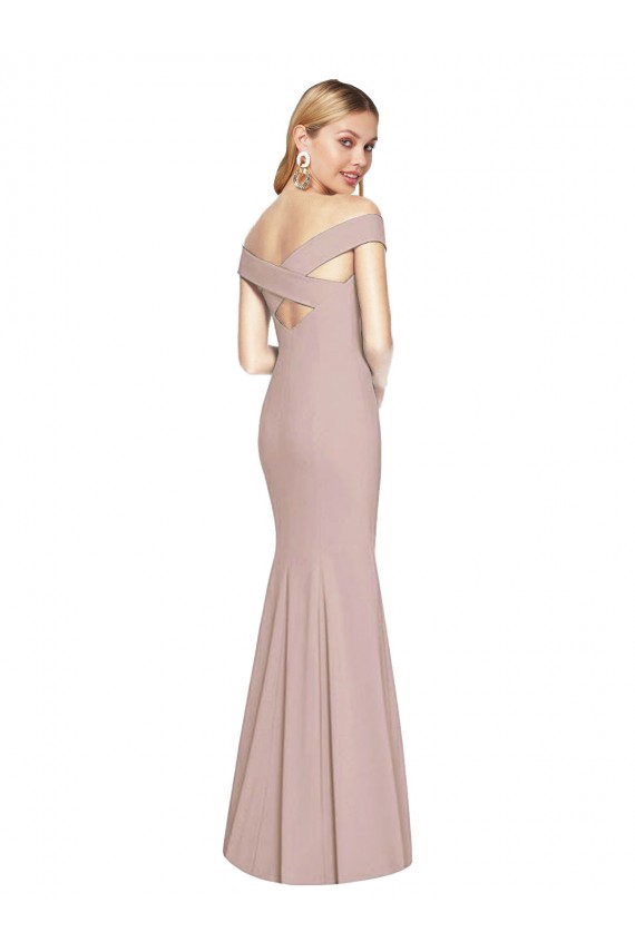 Rose poussiéreux Trompette Épaule Dénudée Crêpe Stretch Longue Robes demoiselle d'honneur / Robes de bal en Gros