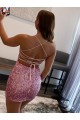 Rose vif Fourreau Bretelles spaghetti Courte Paillettes Velours Courte Robes de bal en Gros