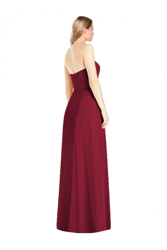 Rose vif Trompette Col V Sans bretelle Mousseline Longue Robes demoiselle d'honneur en Gros