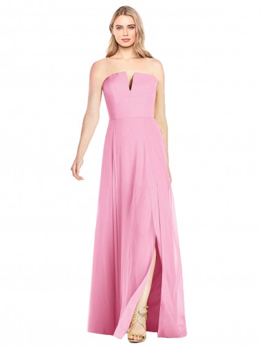 Rose vif Trompette Col V Sans bretelle Mousseline Longue Robes demoiselle d'honneur en Gros