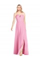 Rose vif Trompette Col V Sans bretelle Mousseline Longue Robes demoiselle d'honneur en Gros