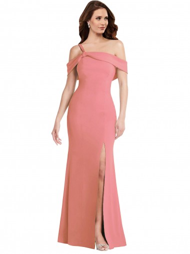 Rose vif Trompette Crêpe Stretch Longue Robes demoiselle d'honneur / Robes de bal en Gros