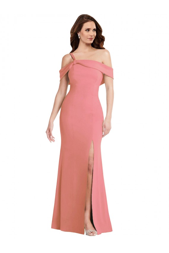 Rose vif Trompette Crêpe Stretch Longue Robes demoiselle d'honneur / Robes de bal en Gros