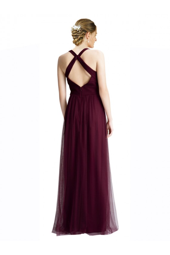 Rouge 74 Trapèze Licou Col V Tulle Longue Robes demoiselle d'honneur en Gros