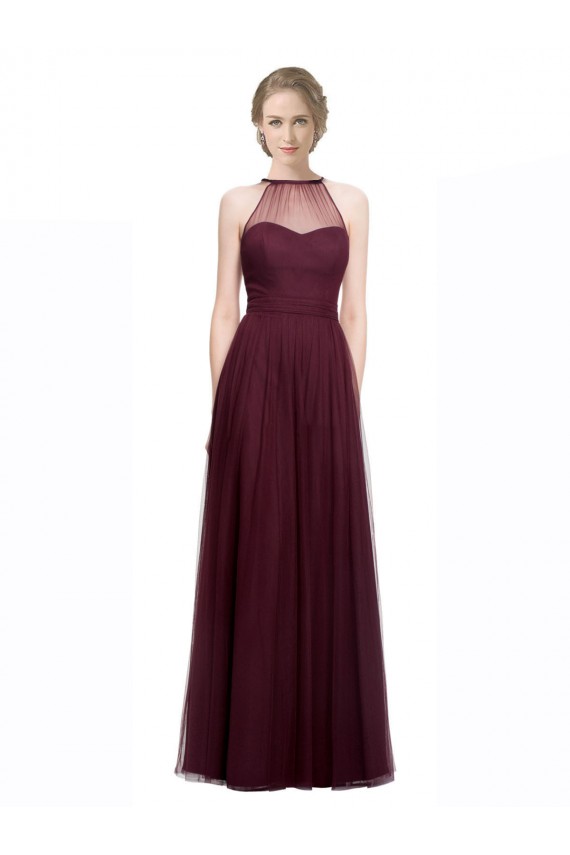 Rouge 74 Trapèze Licou Illusion Tulle Longue Robes demoiselle d'honneur en Gros