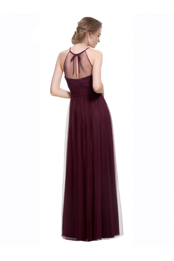 Rouge 74 Trapèze Licou Illusion Tulle Longue Robes demoiselle d'honneur en Gros