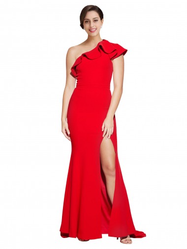 Rouge Fourreau Balayage train Crêpe Stretch Longue Robes demoiselle d'honneur / Robes de bal en Gros