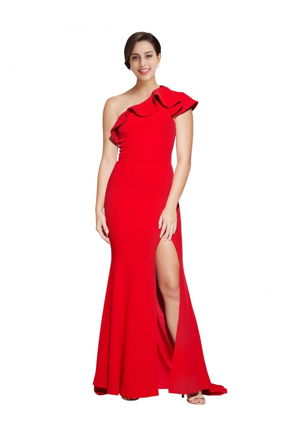 Rouge Fourreau Balayage train Crêpe Stretch Longue Robes demoiselle d'honneur / Robes de bal en Gros