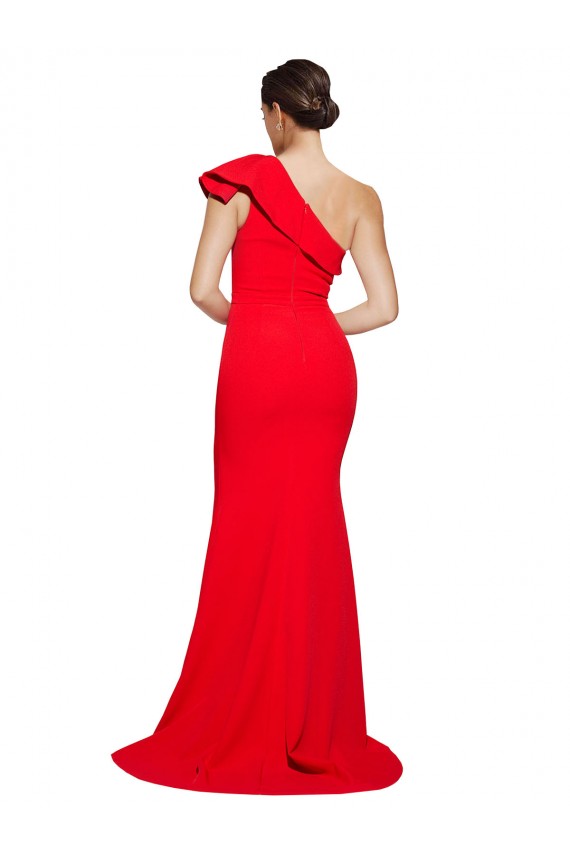 Rouge Fourreau Balayage train Crêpe Stretch Longue Robes demoiselle d'honneur / Robes de bal en Gros
