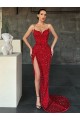 Rouge Fourreau Col V Balayage train Paillettes Velours Longue Robes de bal en Gros