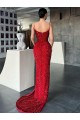 Rouge Fourreau Col V Balayage train Paillettes Velours Longue Robes de bal en Gros