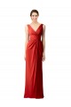 Rouge Fourreau Col V Mousseline Longue Robes demoiselle d'honneur en Gros