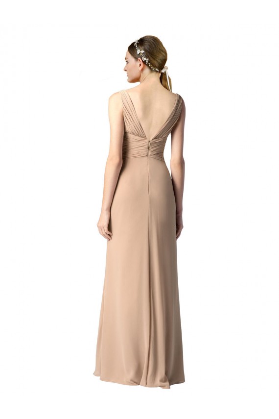 Rouge Fourreau Col V Mousseline Longue Robes demoiselle d'honneur en Gros