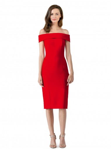 Rouge Fourreau Épaule Dénudée Crêpe Stretch Courte Robes demoiselle d'honneur / Robes de soirée / Robes de cocktail en Gros