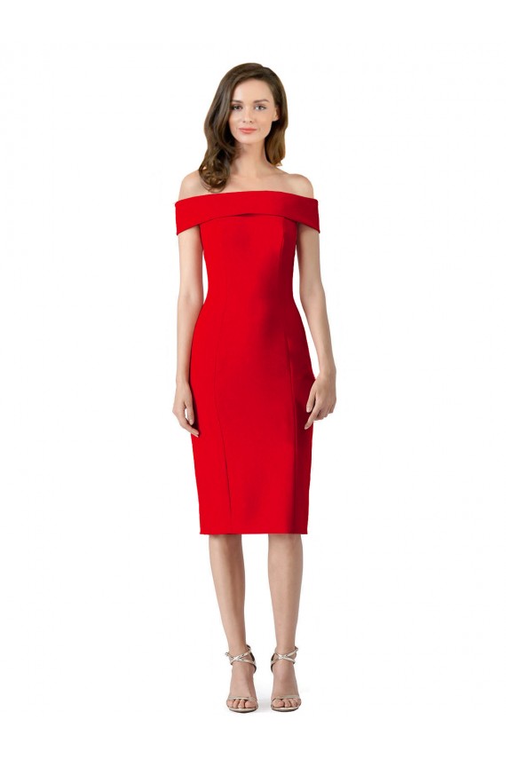 Rouge Fourreau Épaule Dénudée Crêpe Stretch Courte Robes demoiselle d'honneur / Robes de soirée / Robes de cocktail en Gros