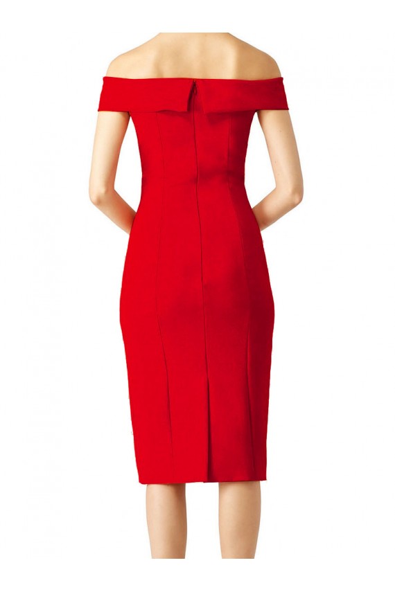 Rouge Fourreau Épaule Dénudée Crêpe Stretch Courte Robes demoiselle d'honneur / Robes de soirée / Robes de cocktail en Gros