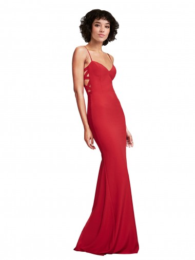 Rouge Sirène Bretelles spaghetti Crêpe Stretch Longue Formelles Robes demoiselle d'honneur / Robes de soirée / Robes de bal en Gros