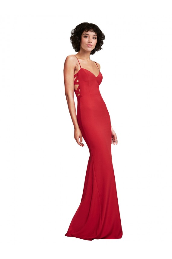 Rouge Sirène Bretelles spaghetti Crêpe Stretch Longue Formelles Robes demoiselle d'honneur / Robes de soirée / Robes de bal en Gros
