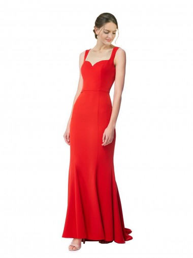 Rouge Sirène Col Haut Crêpe Stretch Longue Formelles Robes demoiselle d'honneur / Robes de soirée / Robes de bal en Gros