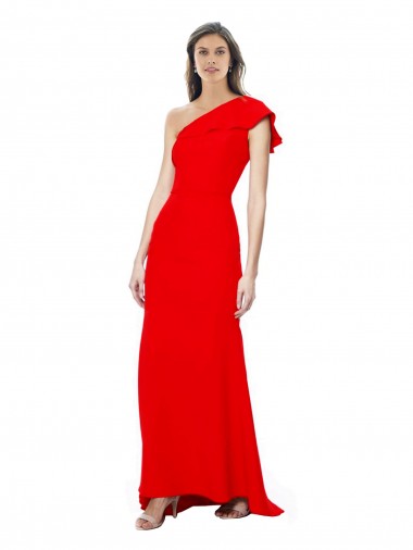 Rouge Sirène Col Haut Crêpe Stretch Longue Formelles Robes demoiselle d'honneur / Robes de soirée / Robes de bal en Gros
