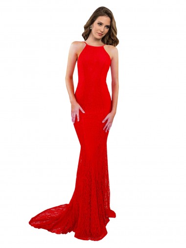 Rouge Sirène Col Haut Dentelle Longue Formelles Robes demoiselle d'honneur / Robes de soirée / Robes de bal en Gros