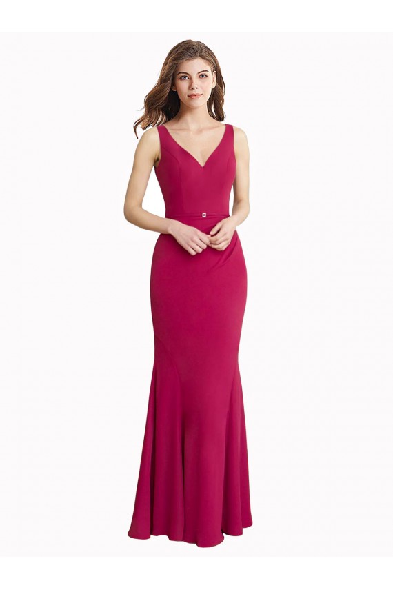 Rouge Sirène Col V Mousseline Longue Robes demoiselle d'honneur / Robes de bal en Gros