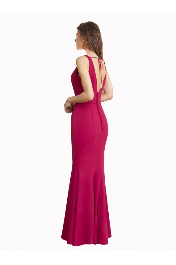 Rouge Sirène Col V Mousseline Longue Robes demoiselle d'honneur / Robes de bal en Gros