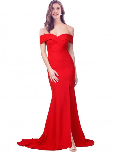 Rouge Sirène Crêpe Stretch Longue Formelles Robes demoiselle d'honneur / Robes de soirée / Robes de bal en Gros