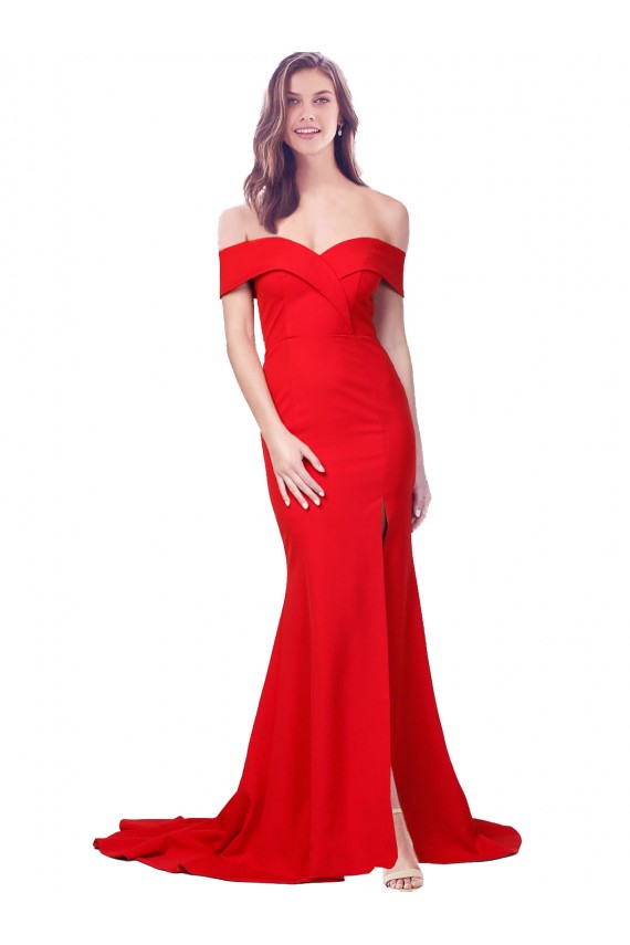 Rouge Sirène Crêpe Stretch Longue Formelles Robes demoiselle d'honneur / Robes de soirée / Robes de bal en Gros