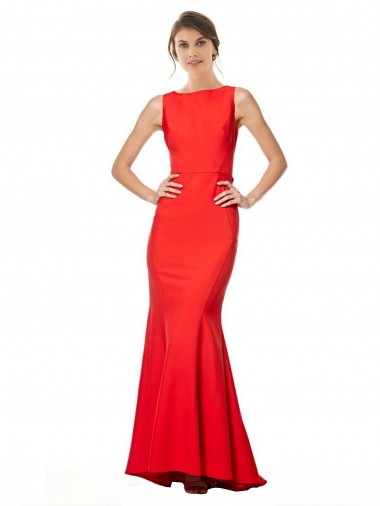 Rouge Sirène Licou Col Haut Crêpe Stretch Longue Formelles Robes demoiselle d'honneur / Robes de soirée / Robes de bal en Gros