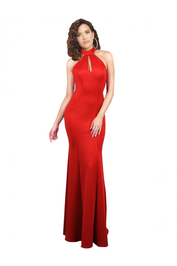 Rouge Sirène Licou Satiné Stretch Longue Formelles Robes demoiselle d'honneur / Robes de soirée / Robes de bal en Gros