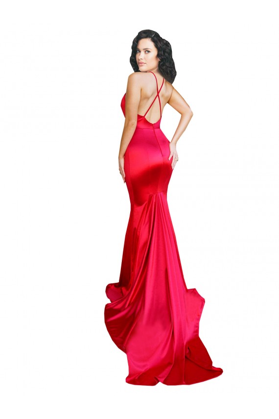 Rouge Sirène Satiné Stretch Longue Formelles Robes demoiselle d'honneur / Robes de soirée / Robes de bal en Gros