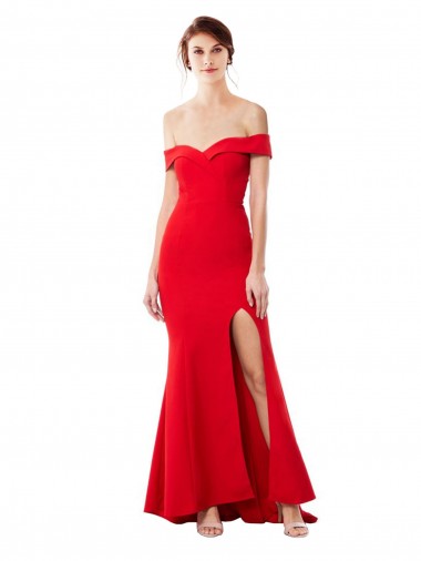 Rouge Sirène Épaule Dénudée Crêpe Stretch Longue Formelles Robes demoiselle d'honneur / Robes de soirée / Robes de bal en Gros