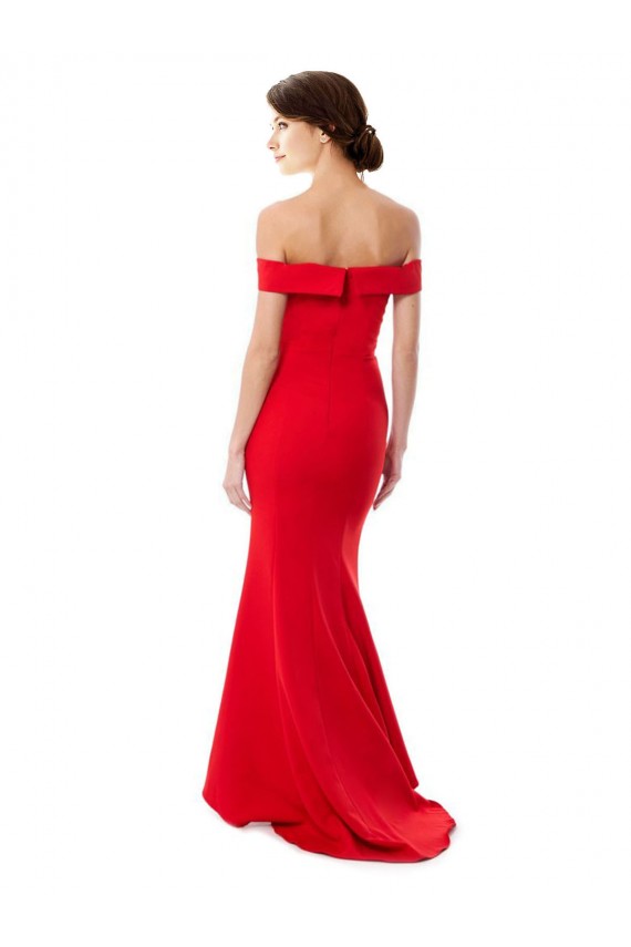 Rouge Sirène Épaule Dénudée Crêpe Stretch Longue Formelles Robes demoiselle d'honneur / Robes de soirée / Robes de bal en Gros
