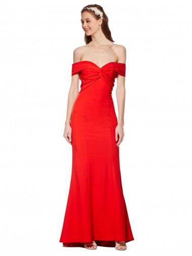 Rouge Sirène Épaule Dénudée Crêpe Stretch Longue Formelles Robes demoiselle d'honneur / Robes de soirée / Robes de bal en Gros