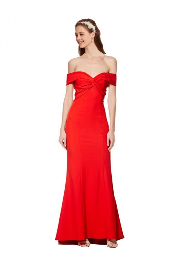 Rouge Sirène Épaule Dénudée Crêpe Stretch Longue Formelles Robes demoiselle d'honneur / Robes de soirée / Robes de bal en Gros