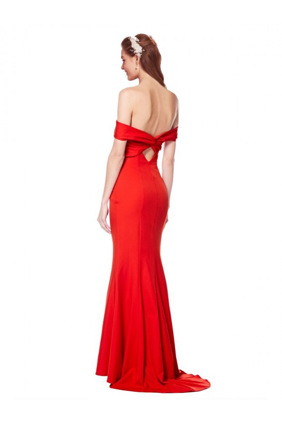 Rouge Sirène Épaule Dénudée Crêpe Stretch Longue Formelles Robes demoiselle d'honneur / Robes de soirée / Robes de bal en Gros