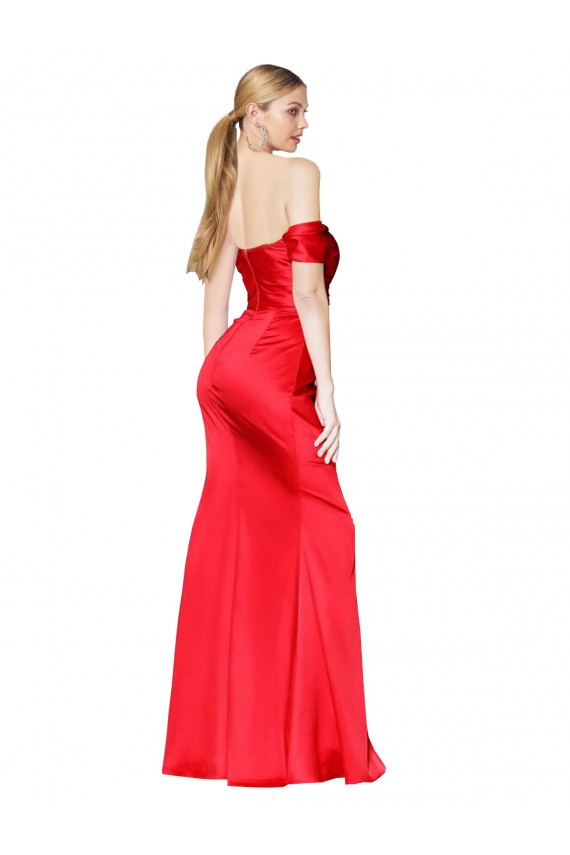 Rouge Sirène Épaule Dénudée Satiné Stretch Longue Formelles Robes demoiselle d'honneur / Robes de soirée / Robes de bal en Gros