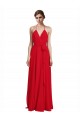 Rouge Trapèze Bretelles spaghetti Col V Mousseline Longue Robes demoiselle d'honneur en Gros