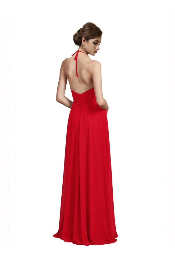 Rouge Trapèze Bretelles spaghetti Col V Mousseline Longue Robes demoiselle d'honneur en Gros