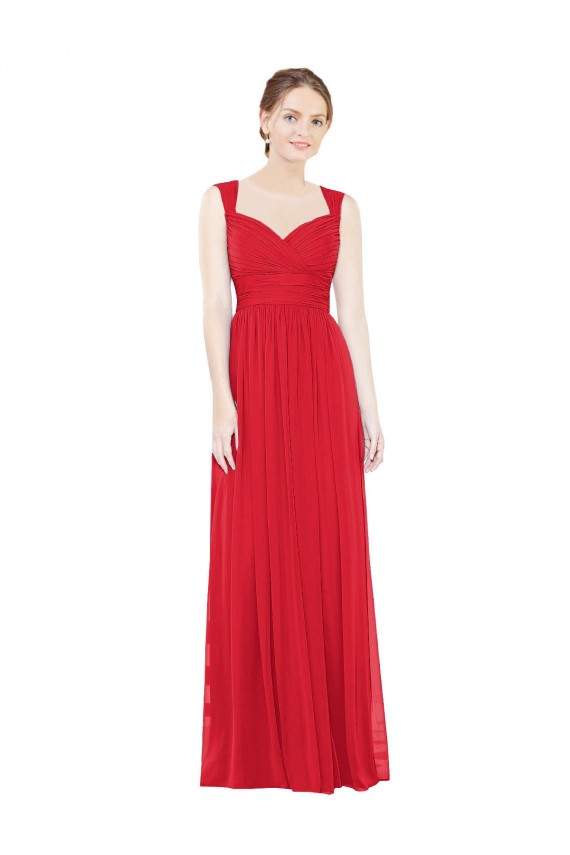 Rouge Trapèze Mousseline Longue Robes demoiselle d'honneur en Gros